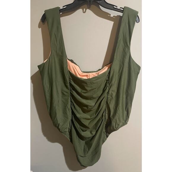 J. Crew Olive Green‎ Ruched One Piece Swimsuit Plus Size 24 - Picture 3 of 7